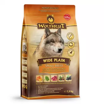 Sausas šunų ėdalas Wolfsblut Wide Plain Small Breeds – Arklių mėsa ir saldžiosios bulvės, 7,5 kg, be grūdų, 26% baltymų