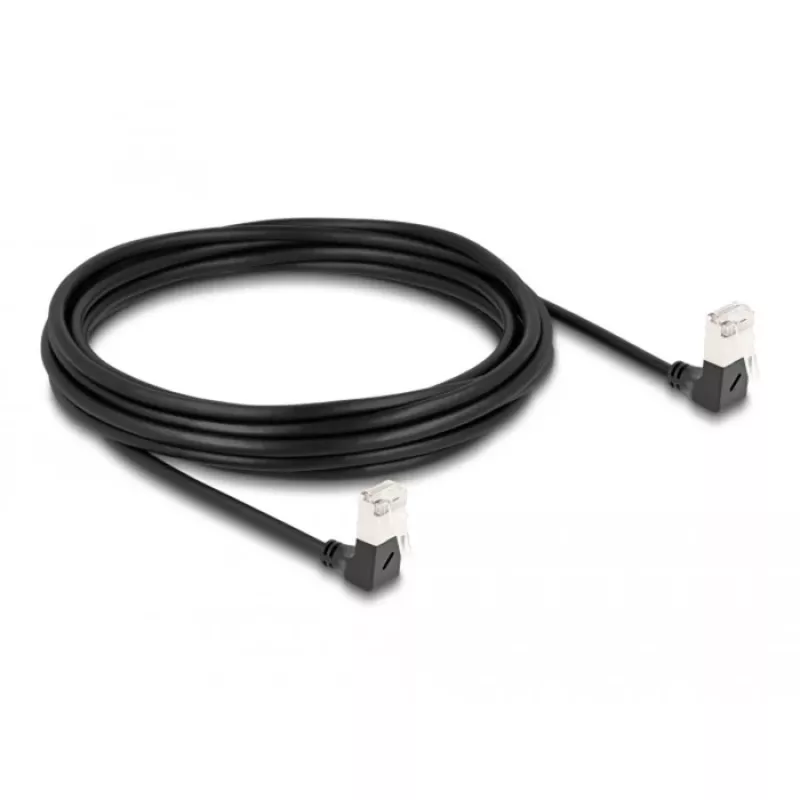 DeLOCK RJ45 tinklo kabelis Cat.6A S/FTP Slim 90° Žemyn 5m Juodas