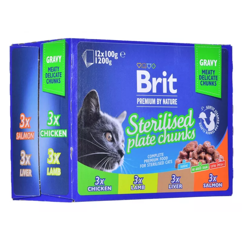 BRIT Premium Cat Sterilised Plate – šlapias kačių ėdalas – 12x100g