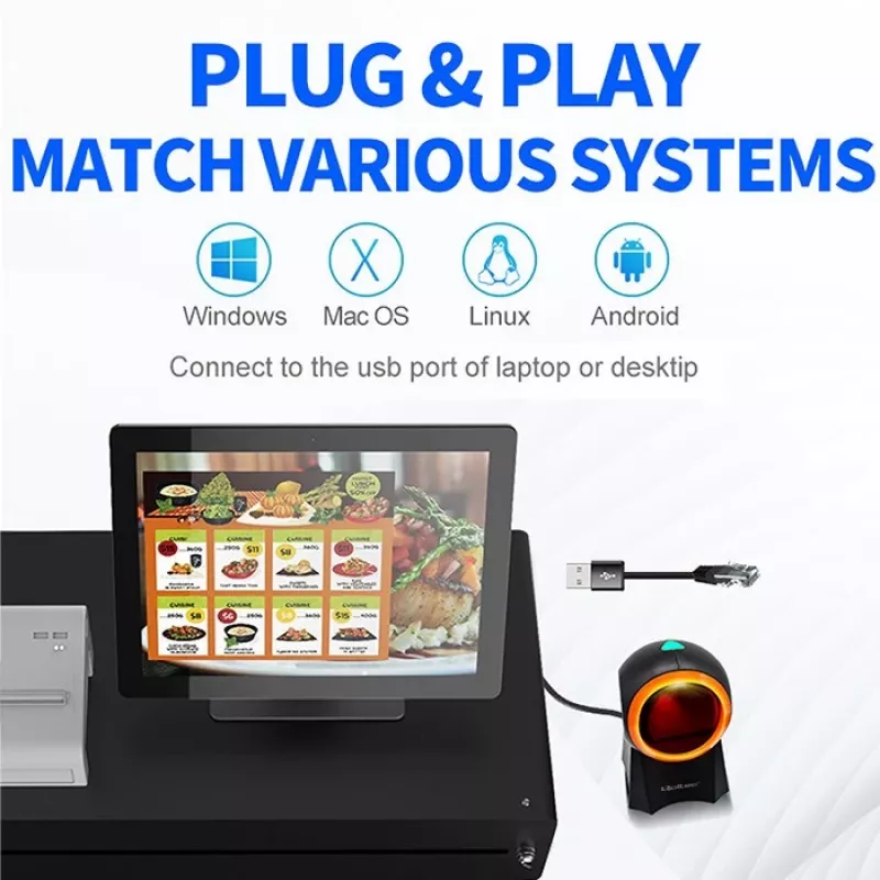 Qoltec 50857 laidinis stacionarus brūkšninių kodų skaitytuvas, 1D/2D, QR, USB, 1,75 m laidas
