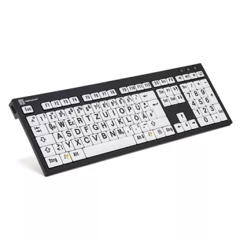 Logickeyboard XL Print Universal USB QWERTZ German klaviatūra, juoda-balta