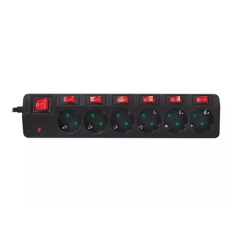 Prailginimo laidas LogiLink LPS233 1,5 m 6 AC lizdų vidaus juodas