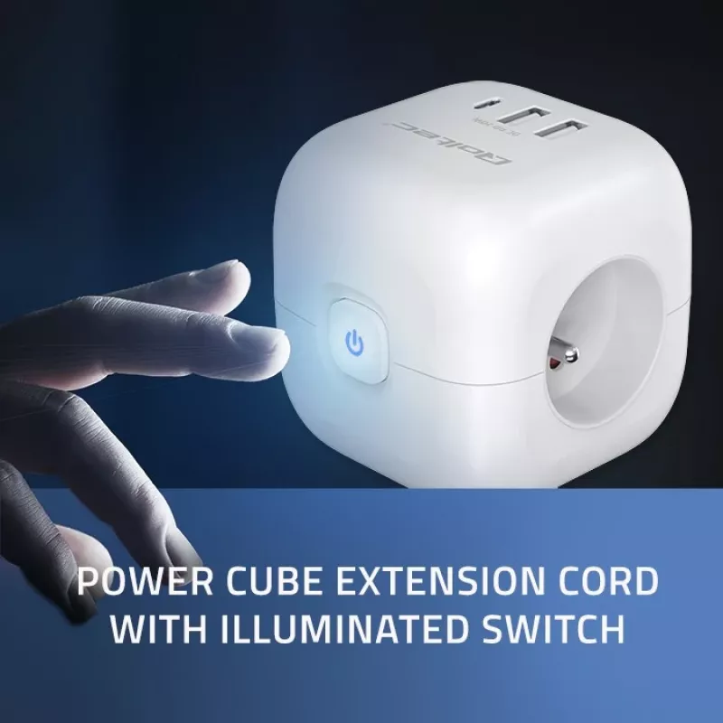 QOLTEC 52548 ilgintuvas su 3×AC lizdais ir USB prievadu