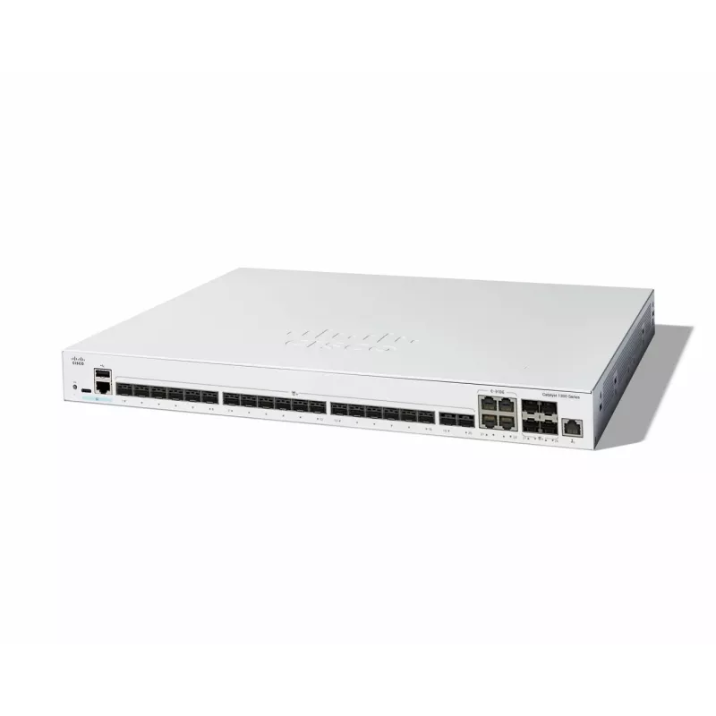 Tinklo jungiklis Cisco Catalyst C1300-24XS valdomas L2/L3, 480 Gbit/s perjungimo talpa, RJ-45/USB-C konsolė, 16 000 MAC lentelė, pilka, 4,15 kg