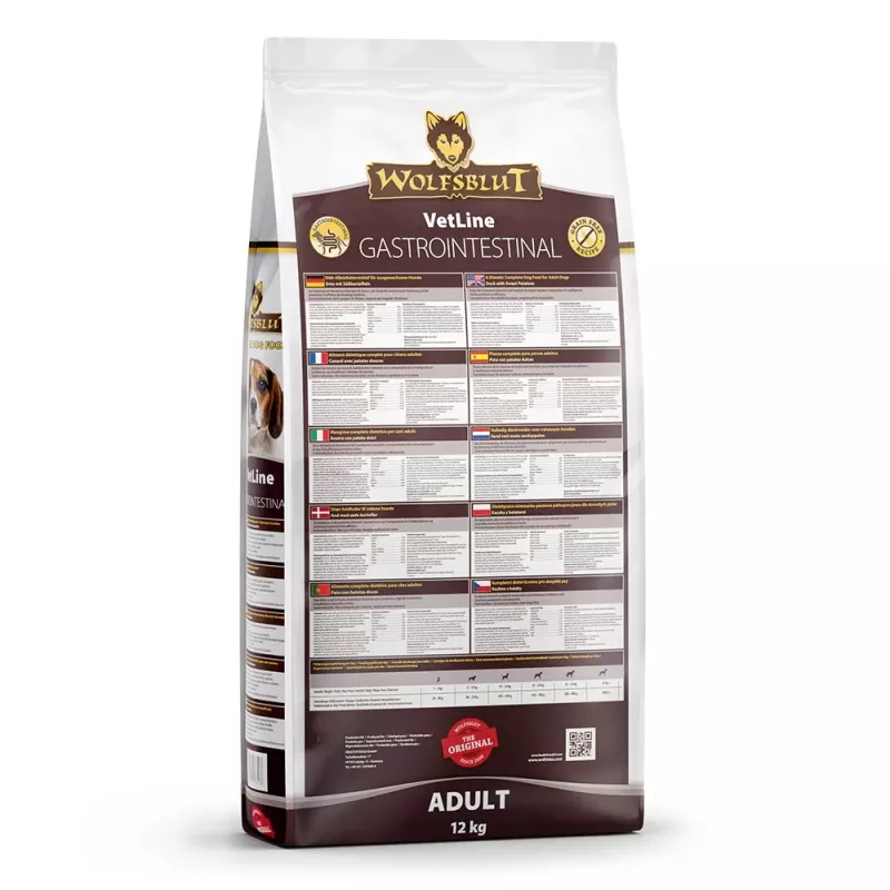 Sausas šunų ėdalas Wolfsblut VetLine Gastrointestinal Duck 12 kg – veterinarinė dieta virškinimo sveikatai