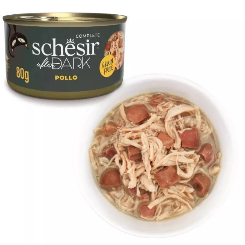 Šlapias kačių ėdalas Agras Pet Foods Schesir 80 g – Vištiena, be grūdų, suaugusiems, bet kurios veislės