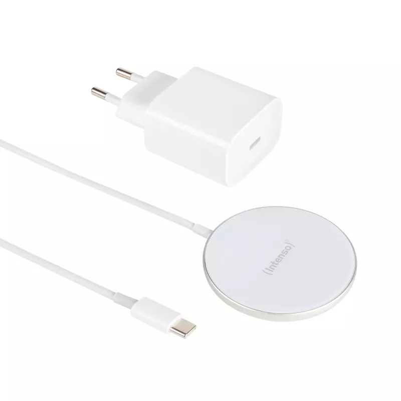 Intenso MW1 belaidis magnetinis įkroviklis 15 W, USB, 12 V, vidaus naudojimui, baltas