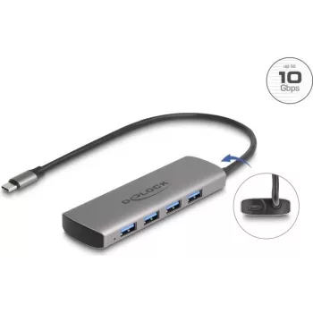 USB šakotuvas DeLOCK 64293 Type-C 10000 Mbit/s Pilka