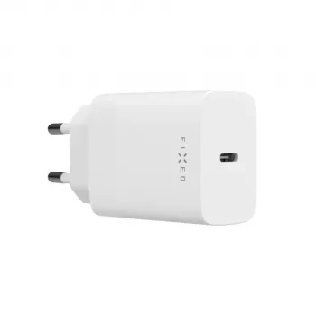 USB-C kelioninis įkroviklis FIXED FIXC30N-C-WH — 30W kompaktiškas USB-C maitinimo adapteris su vienu greito įkrovimo prievadu
