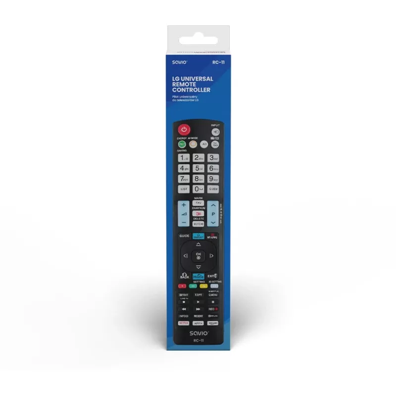 SAVIO RC-11 infraraudonųjų spindulių nuotolinio valdymo pultas LG televizoriui, juodas, veikimo nuotolis 10 m, palaiko 1 įrenginį