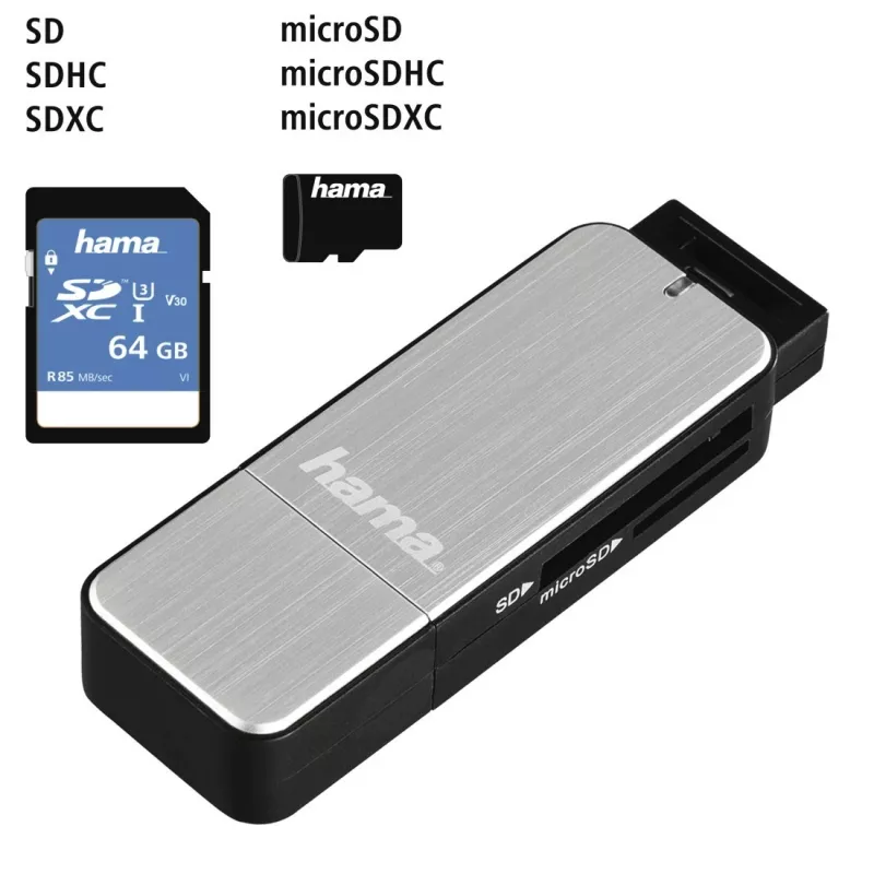 Hama 123900 kortelių skaitytuvas USB 3.2 Gen 1 (3.1 Gen 1) juodas, sidabrinis