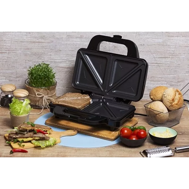 Sumuštinių kepimo aparatas Adler AD 3043, 1300 W, nelimpančios plokštės, 2 sumuštiniams, 285×152 mm kaitinimo paviršius, juodas