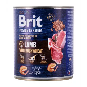 Šlapias šunų ėdalas Brit Premium by Nature ėriena su grikiais 800 g, be grūdų, suaugusiems šunims, skardinė