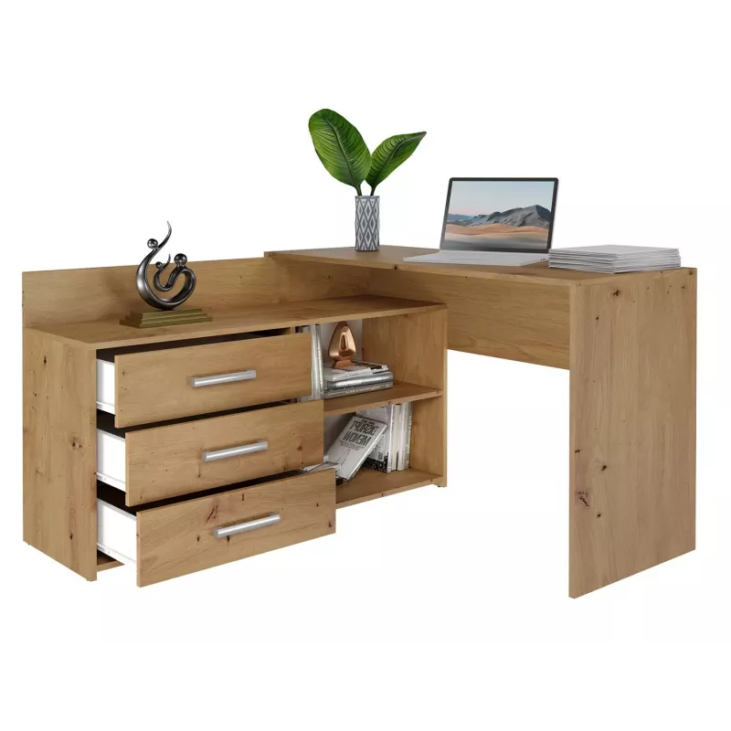 Kampinis kompiuterinis stalas Top e Shop DANY ARTISAN KPL, L formos, medžio drožlių plokštė, ąžuolo spalva