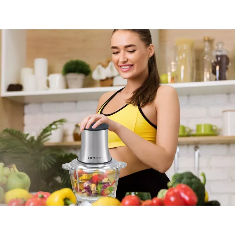 Beper P102ROB001 maisto smulkintuvas, 1,5 l stiklinė talpa, 500 W, 2 greičių režimai, 4 nerūdijančio plieno peiliukai, nerūdijantis plienas / juoda