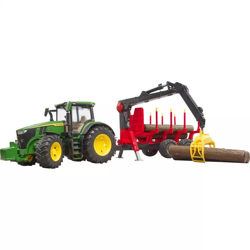 BRUDER John Deere 7R 350 su miškovežio priekaba ir 4 rąstais