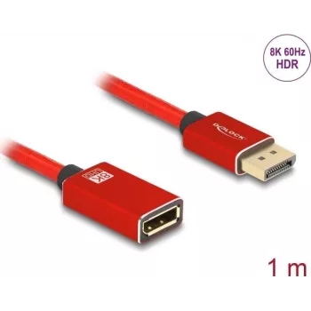 DeLOCK DisplayPort ilginimo kabelis 8K 60 Hz 1 m raudonas metalinis be fiksatoriaus