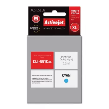 Activejet ACC-551CN kasetė (Canon CLI-551C atitikmuo; Supreme; 15 ml; žydra)