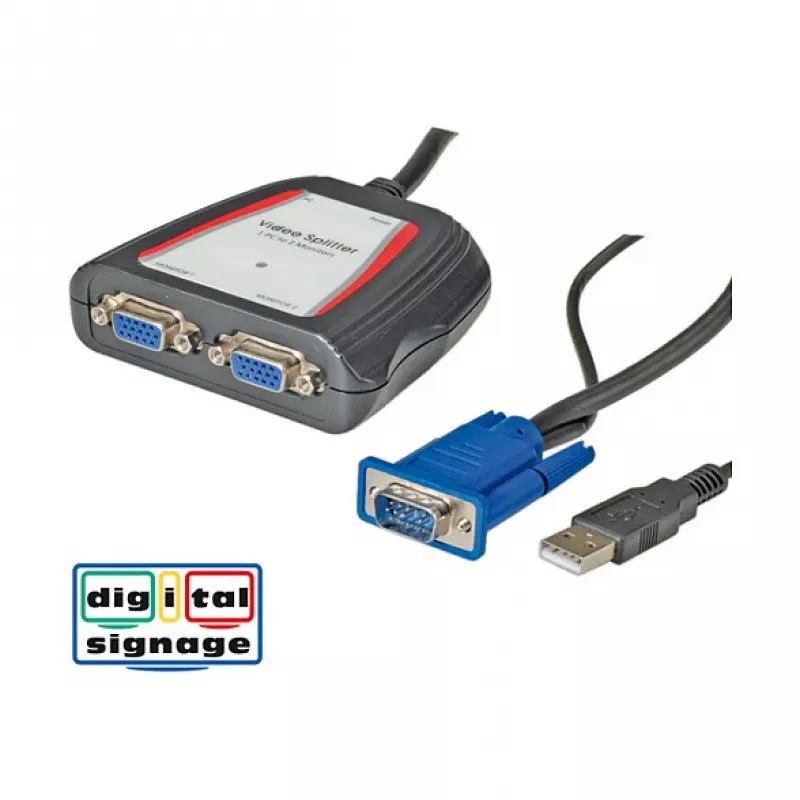 Nešiojamas VGA vaizdo skirstytuvas 2x, 250 MHz, VGA, 2x VGA, pilka, 0.65 m, 1920 x 1440