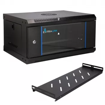 EXTRALINK LITE 4U 530×400 sieninis stelažinis korpusas juodas su lentyna