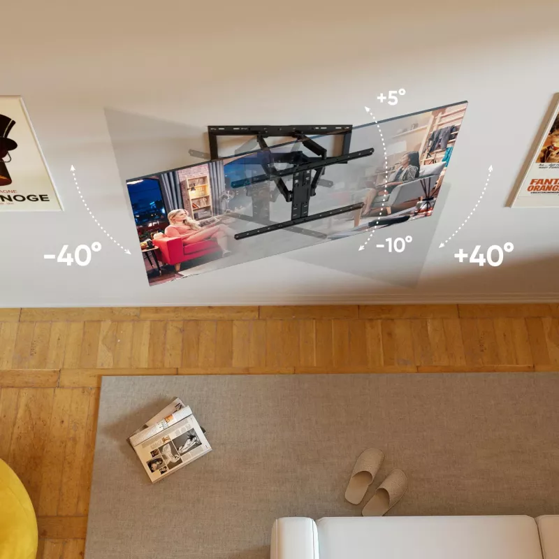 Grindinis TV stovas ONKRON SM6-B 32–90 colių ekranams, 50 kg, VESA 200×200–600×400, pakreipimas -10–5°, pasukimas 40°