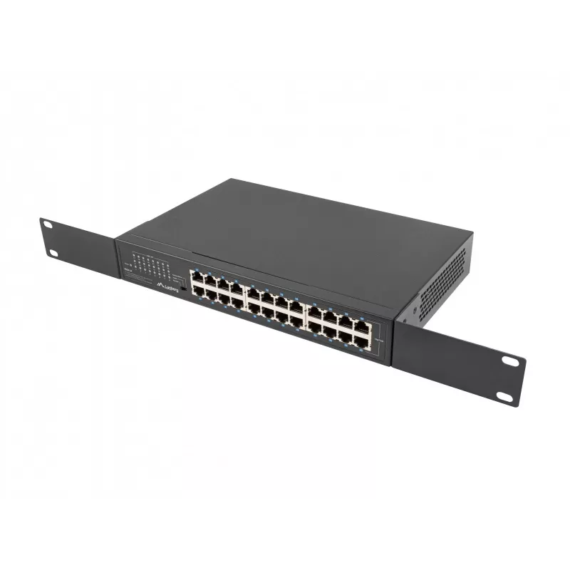 Nevaldomas jungiklis LANBERG RSGE-24 — 24× Gigabit Ethernet 1U, montuojamas į stelažą, juodas