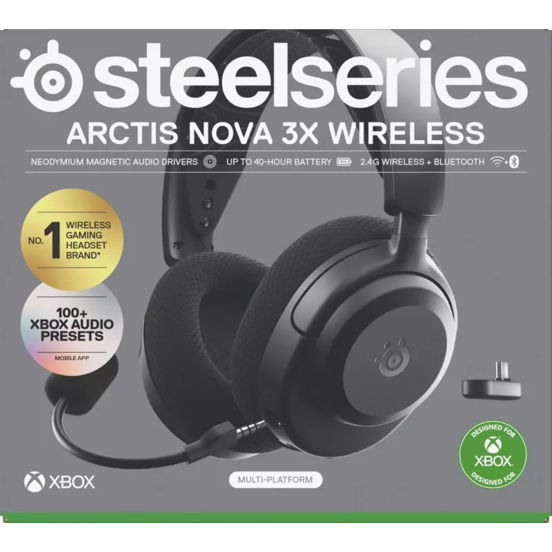 Ausinės STEELSERIES Arctis Nova 3X Wireless Bluetooth — uždengiančios, lankelis, 20–22000 Hz, 260 g