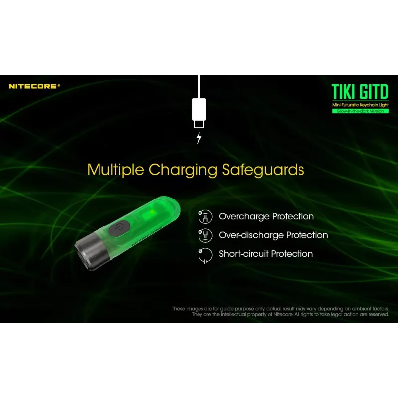 Rakto pakabuko žibintuvėlis Nitecore TIKI GITD pilkas – USB įkraunamas, 1 lm, 55 mm, 12 g, IP66