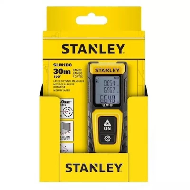 Lazerinis atstumo matuoklis STANLEY SLM100 – matavimo nuotolis 30 m, kompaktiškas rankinis prietaisas