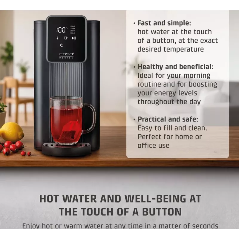 Caso Turbo Hot Water Dispenser HW 616 | Vandens dozatorius | 2600 W | 2,5 L | Plastikas/Nerūdijantis plienas | Juoda/Nerūdijantis plienas