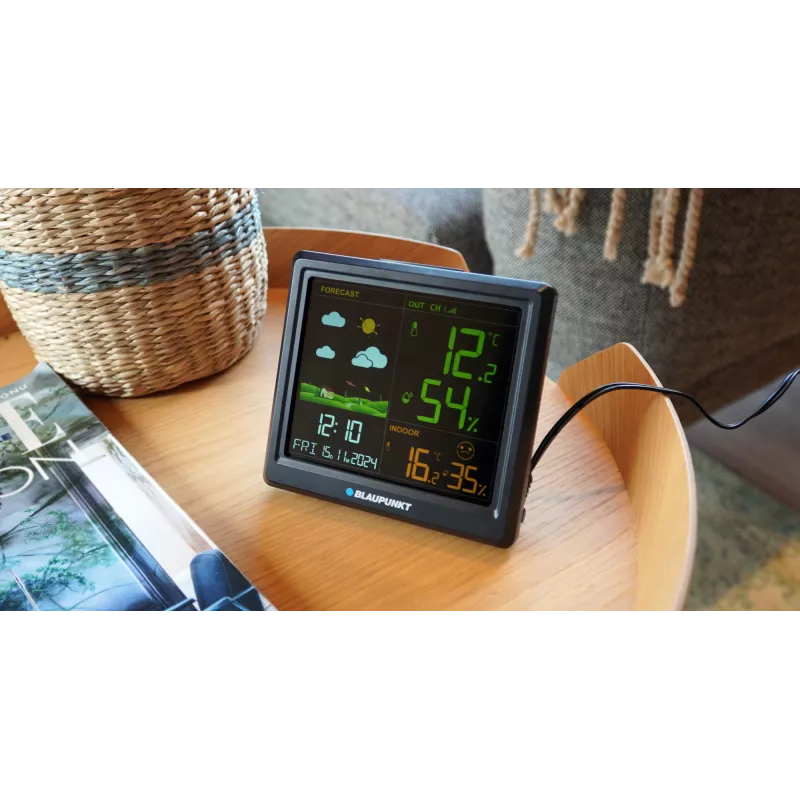 Oro stotelė BLAUPUNKT WS25BK – vidaus / lauko temperatūros ir drėgmės monitorius, juoda, 1 jutiklis, LCD ekranas