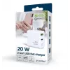 Sieninis maitinimo adapteris 220V GEMBIRD, universalus, 1× USB Type-C PD 20W, 1× USB-A 3.0 QC 18W, LED indikatorius, baltas