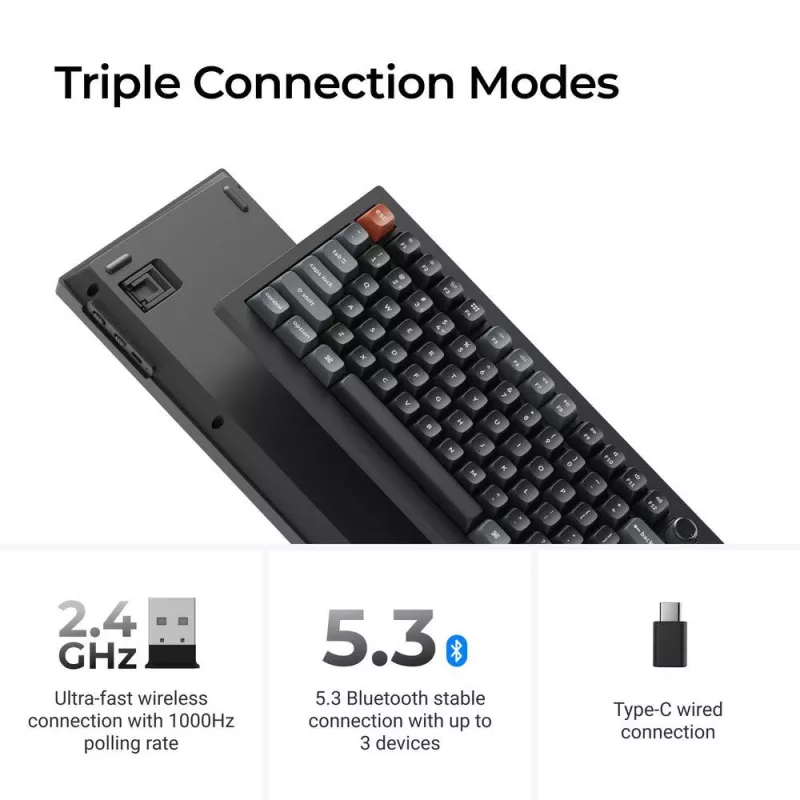 Mechaninė pilno dydžio (100 %) klaviatūra Keychron V6 Ultra 8K — QWERTY, Bluetooth, RGB LED, juoda
