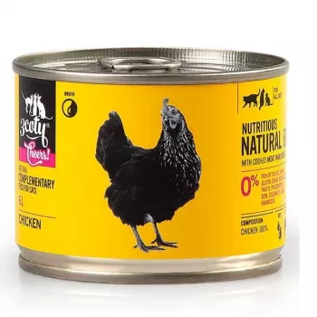 Papildomas pašaras katėms 3coty CHICKEN Cheers! 160 g — šlapias konservas, vištienos skonio, 160 g, baltymai 12%, riebalai 7,5%, drėgmė 80%