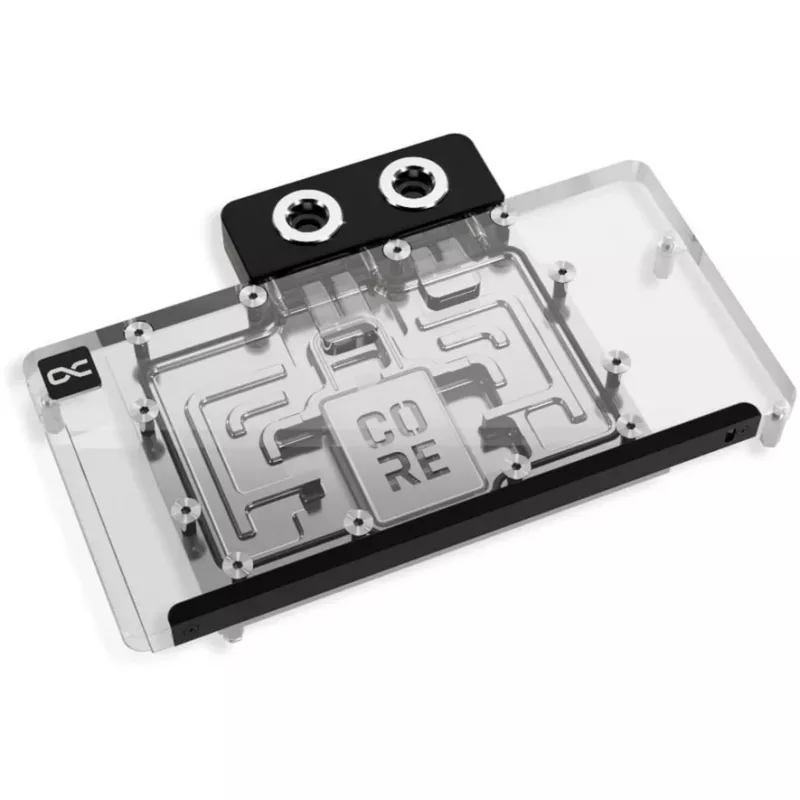 Vandens blokas vaizdo plokštei Alphacool Core RX 9070 XT Hellhound+ Skaidrus Chromas su galine plokšte