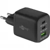 USB-C greitas įkroviklis Nano, PD, GaN, 65 W, USB-C pintas laidas (juodas, 1x USB-A, 2x USB-C PD, Quick Charge 3.0, 1 m laidas)
