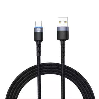 Duomenų laidas Tellur USB į Type-C LED nailoninis pintas 1,2 m Juodas