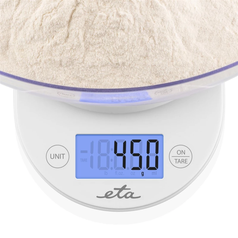 Virtuvinės svarstyklės su dubeniu ETA Mari 577090000, 5 kg, 1 g, LCD, balta