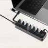 USB 3.2 Gen1 7 prievadų USB mazgas su atskirais jungikliais, juodas