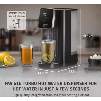 Caso Turbo Hot Water Dispenser HW 616 | Vandens dozatorius | 2600 W | 2,5 L | Plastikas/Nerūdijantis plienas | Juoda/Nerūdijantis plienas