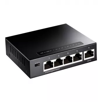 Tinklo jungiklis Cudy GS105 — 5 prievadų Gigabit Ethernet (10/100/1000), juodas, maitinimas 5 V DC