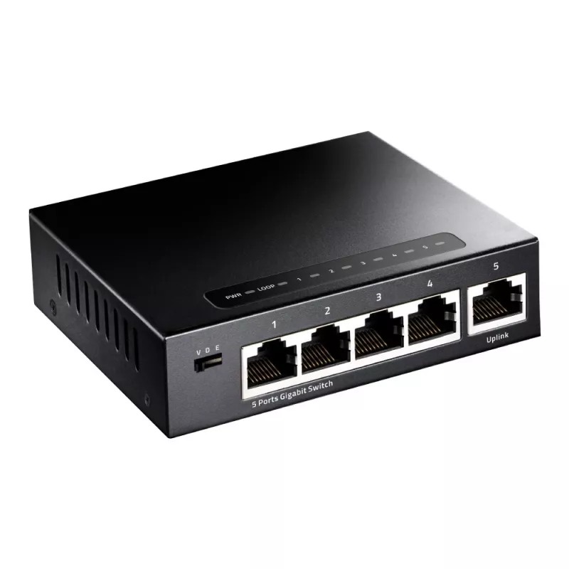 Tinklo jungiklis Cudy GS105 — 5 prievadų Gigabit Ethernet (10/100/1000), juodas, maitinimas 5 V DC