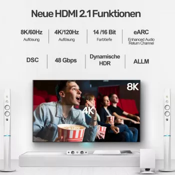 HDMI kabelis Unitek C138W 2 m — HDMI 2.1, 48 Gbit/s, 4K/120Hz, HDR10 & Dolby Vision, ARC, auksu dengti kontaktai