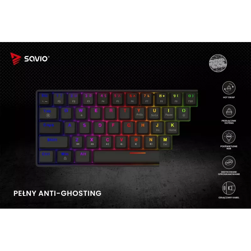 SAVIO BLACKOUT X2 mechaninė klaviatūra OUTEMU Red, Hot Swap