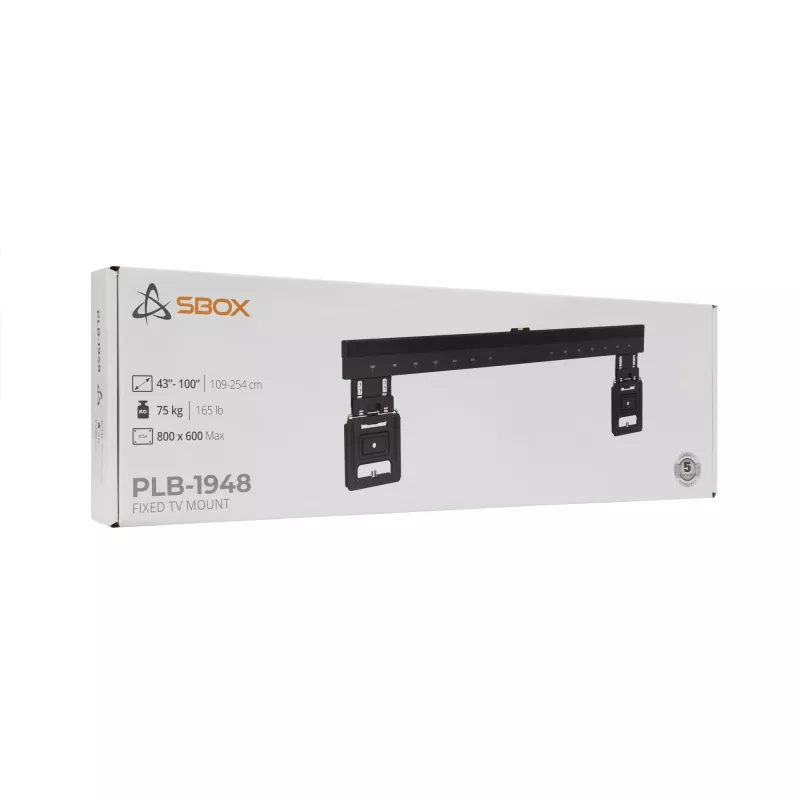 Sbox PLB-1948 nejudamas televizoriaus laikiklis sienai, 43–100 colių, iki 75 kg, VESA 800x600