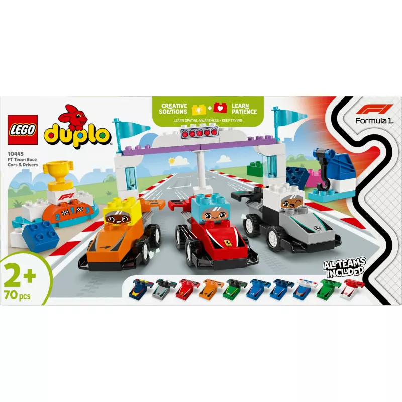 LEGO DUPLO 10445 F1 Team lenktyniniai automobiliai ir vairuotojai