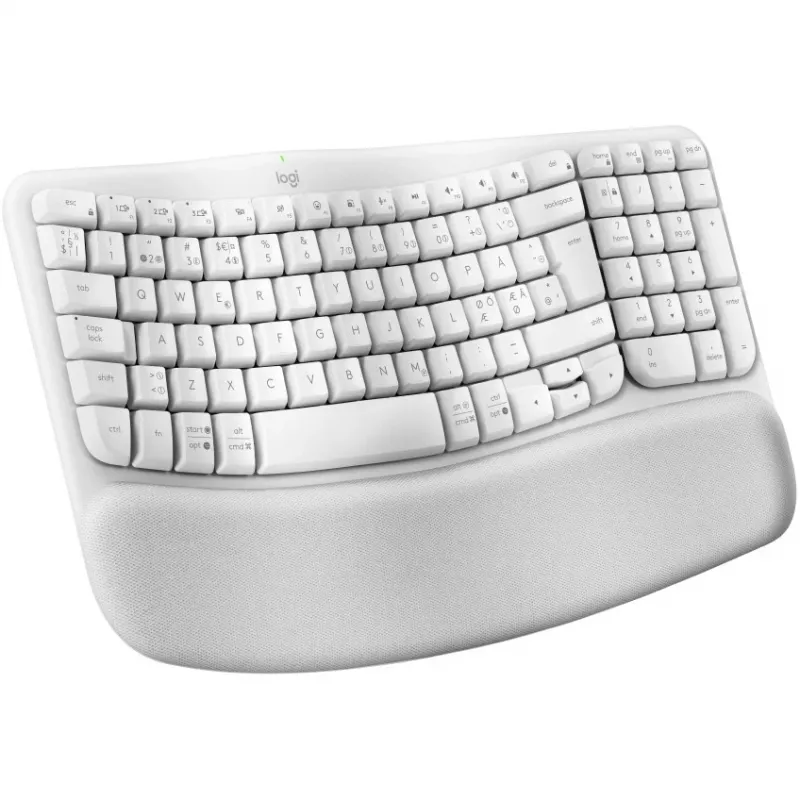 Logitech Wave Keys belaidė klaviatūra su minkšta riešų atrama Bluetooth LE QWERTY baltos spalvos (PAN)