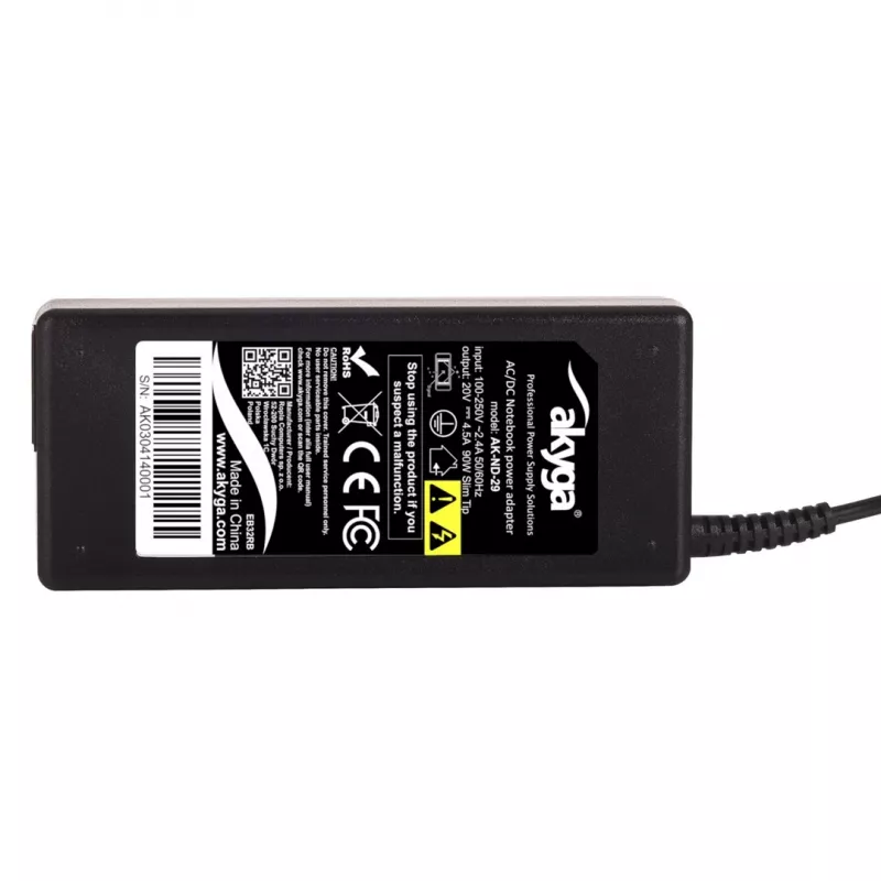 Maitinimo adapteris Akyga AK-ND-29 90W 20V 4.5A, skirtas Lenovo nešiojamiesiems kompiuteriams, AC 100–250V, 1,2m laidas, juodas