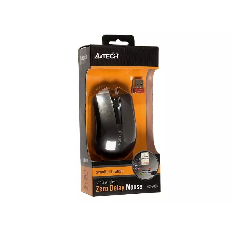 A4Tech G3-200N belaidė kelioninė pelė, ambidekstrinė, RF, V-Track, 1000 DPI