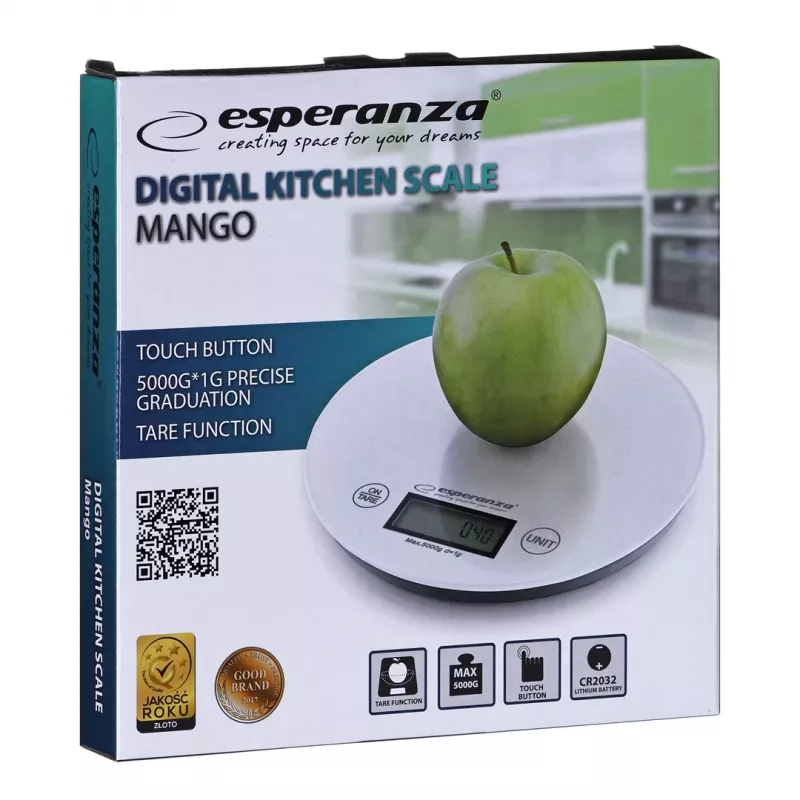 Virtuvinės svarstyklės ESPERANZA EKS003W, 5 kg, 1 g tikslumas, grūdintas stiklas, liečiamas valdymas